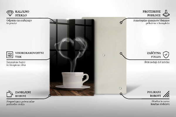 Üveg vágódeszka Kávéscsésze szív