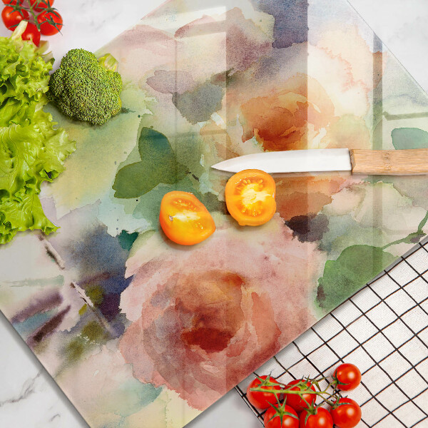 Üveg vágódeszka Festett virágok