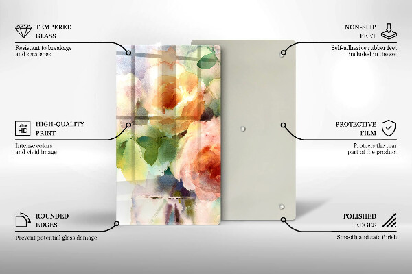 Üveg vágódeszka Festett virágok