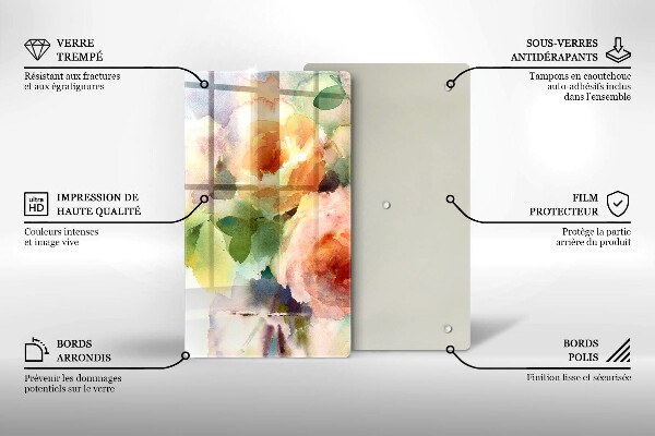 Üveg vágódeszka Festett virágok