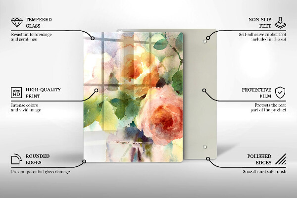 Üveg vágódeszka Festett virágok