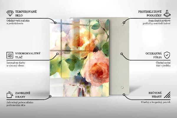 Üveg vágódeszka Festett virágok