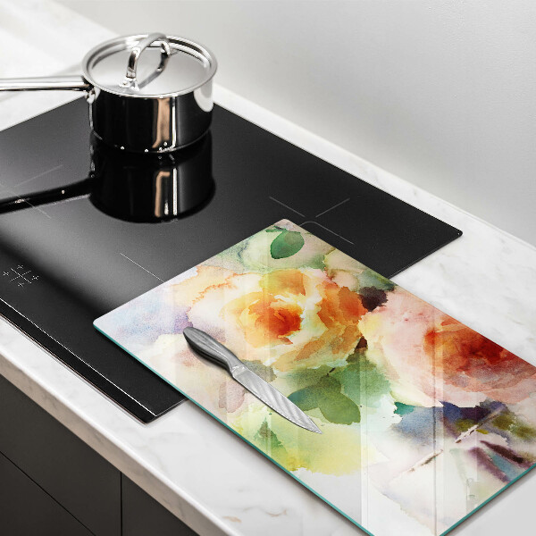 Üveg vágódeszka Festett virágok