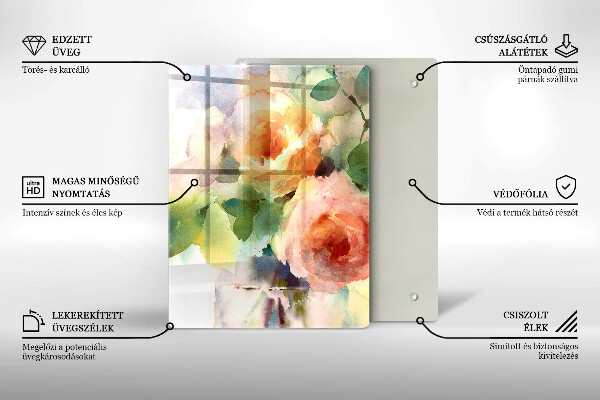 Üveg vágódeszka Festett virágok