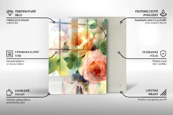 Üveg vágódeszka Festett virágok