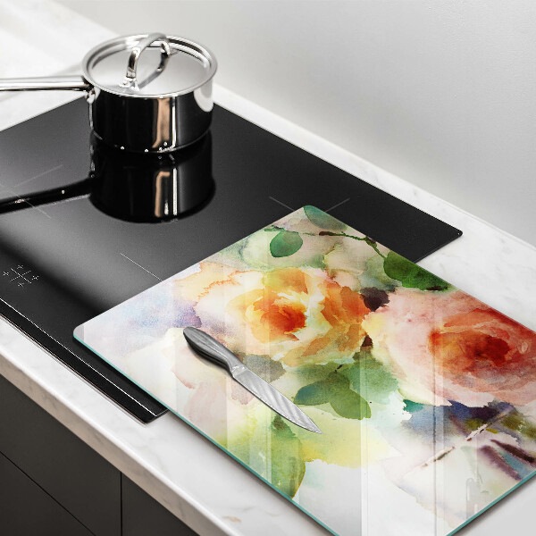 Üveg vágódeszka Festett virágok