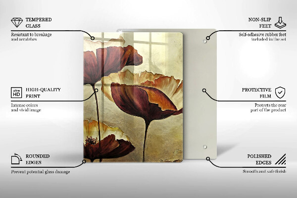 Üveg vágódeszka Festett boho virágok