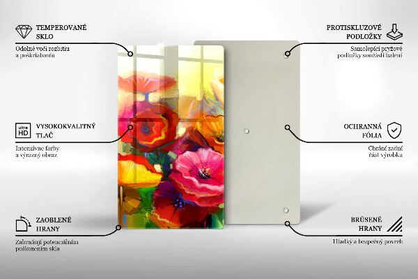 Üveg vágódeszka Festett színes virágok