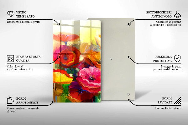Üveg vágódeszka Festett színes virágok