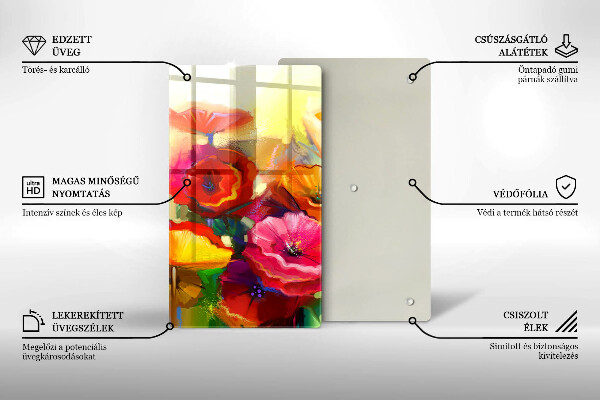 Üveg vágódeszka Festett színes virágok