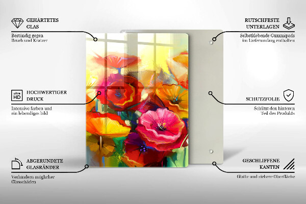 Üveg vágódeszka Festett színes virágok