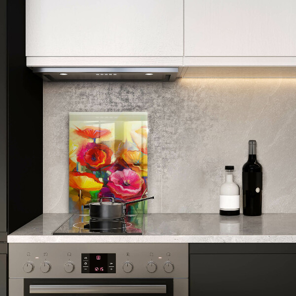 Üveg vágódeszka Festett színes virágok