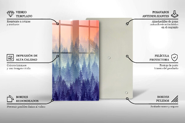 Üveg vágódeszka Erdő naplementekor