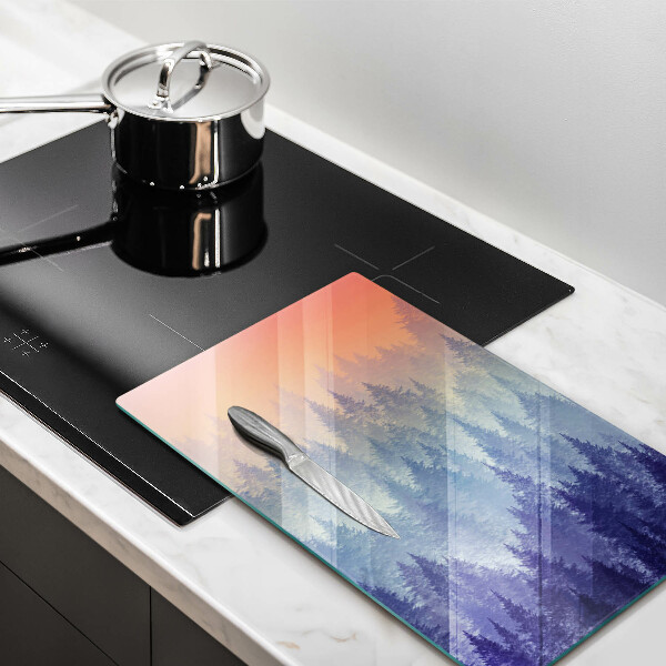 Üveg vágódeszka Erdő naplementekor