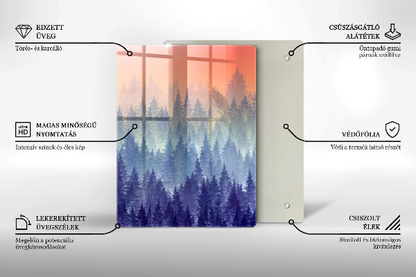 Üveg vágódeszka Erdő naplementekor
