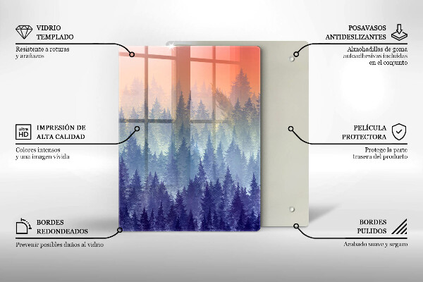 Üveg vágódeszka Erdő naplementekor