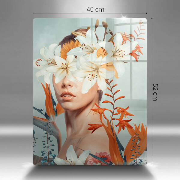 Üveg vágódeszka Nő virágban