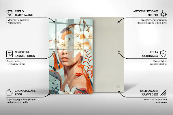 Üveg vágódeszka Nő virágban