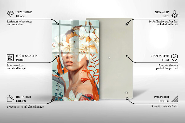 Üveg vágódeszka Nő virágban