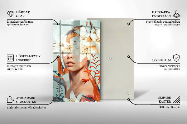 Üveg vágódeszka Nő virágban