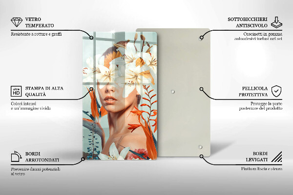 Üveg vágódeszka Nő virágban