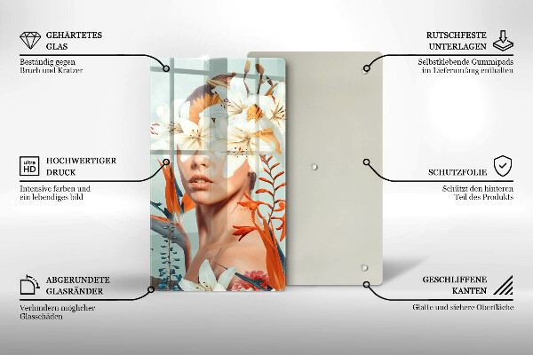 Üveg vágódeszka Nő virágban