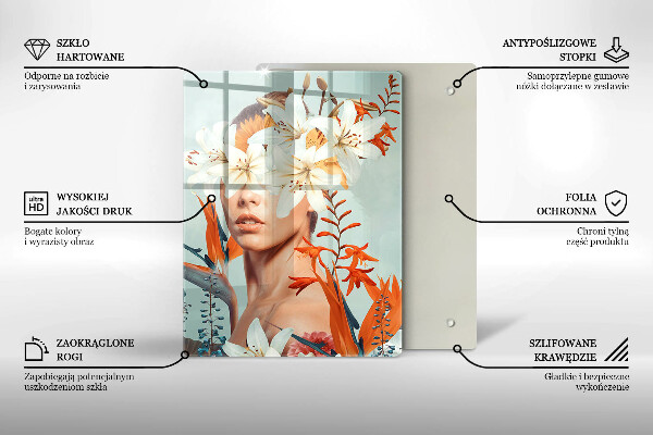 Üveg vágódeszka Nő virágban