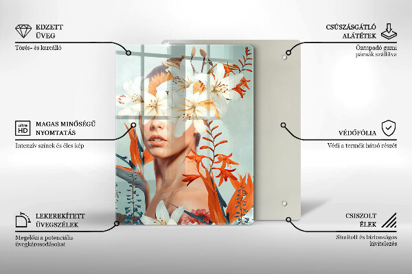 Üveg vágódeszka Nő virágban