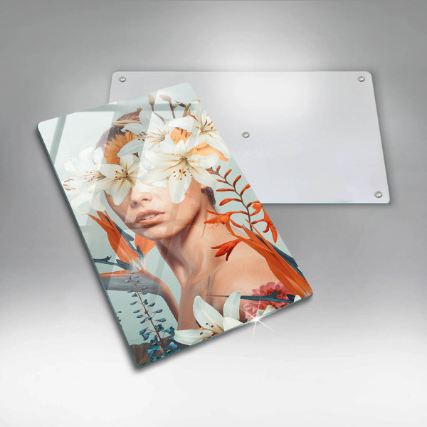 Üveg vágódeszka Nő virágban