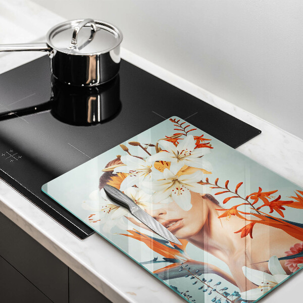 Üveg vágódeszka Nő virágban