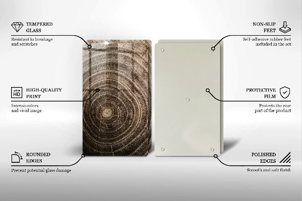 Üveg vágódeszka Fa gyűrűk