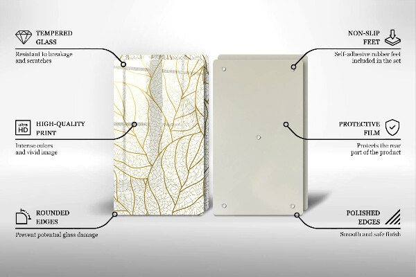 Üveg vágódeszka Line-art levelek minta