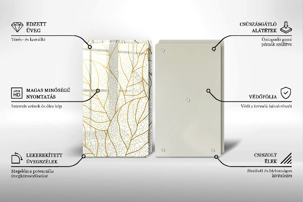 Üveg vágódeszka Line-art levelek minta