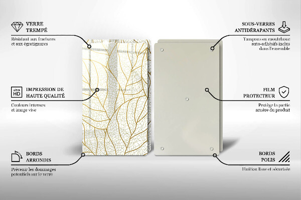 Üveg vágódeszka Line-art levelek minta