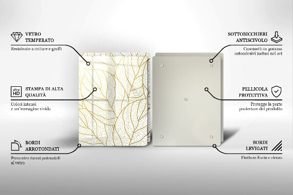 Üveg vágódeszka Line-art levelek minta