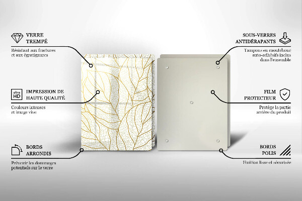 Üveg vágódeszka Line-art levelek minta