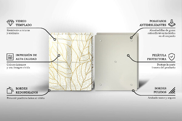 Üveg vágódeszka Line-art levelek minta