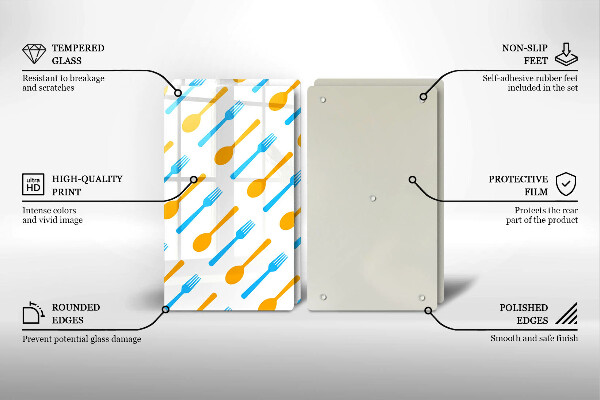 Üveg vágódeszka Villák és kanalak