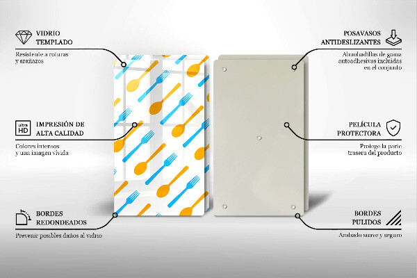 Üveg vágódeszka Villák és kanalak