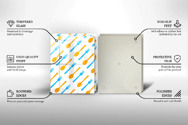 Üveg vágódeszka Villák és kanalak