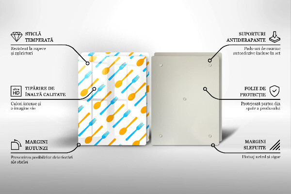 Üveg vágódeszka Villák és kanalak