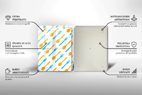 Üveg vágódeszka Villák és kanalak