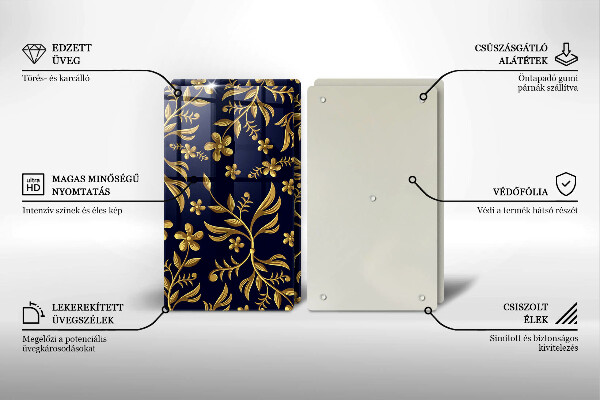 Üveg vágódeszka Arany virág motívum
