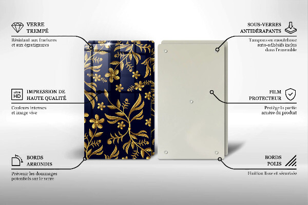 Üveg vágódeszka Arany virág motívum