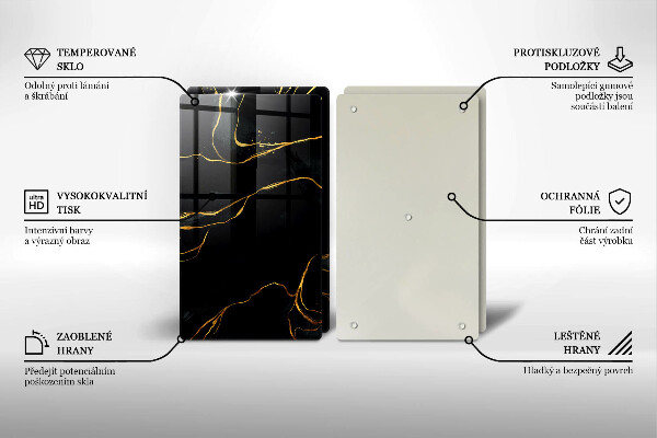 Üveg vágódeszka Fekete márvány