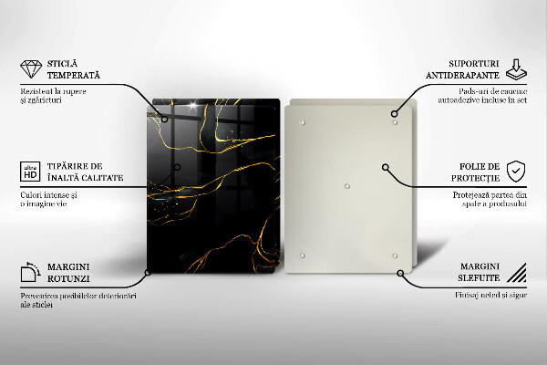 Üveg vágódeszka Fekete márvány