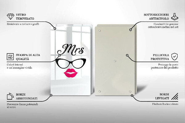 Üveg vágódeszka Mrs Mr