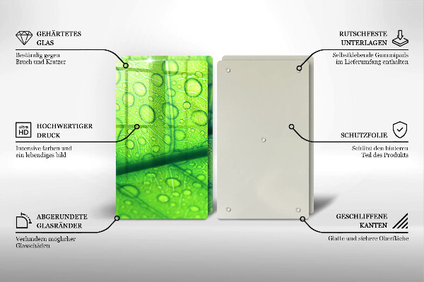 Üveg vágódeszka Közeli kép egy levélről