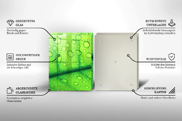 Üveg vágódeszka Közeli kép egy levélről