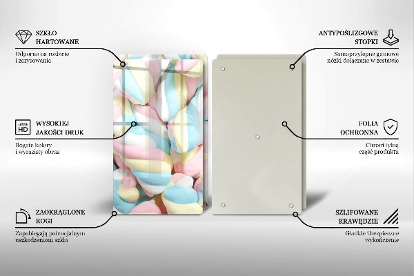 Üveg vágódeszka Színes mályvacukor